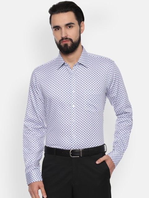 

Van Heusen Men White & Blue Slim Fit Printed Formal Shirt