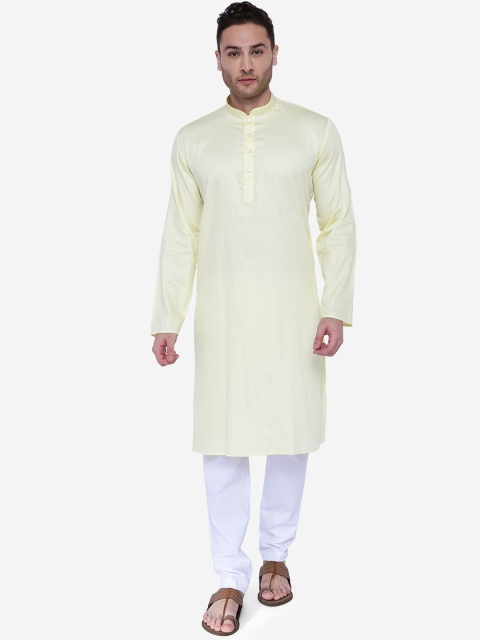 

RAJUBHAI HARGOVINDAS Men Yellow Solid Straight Kurta