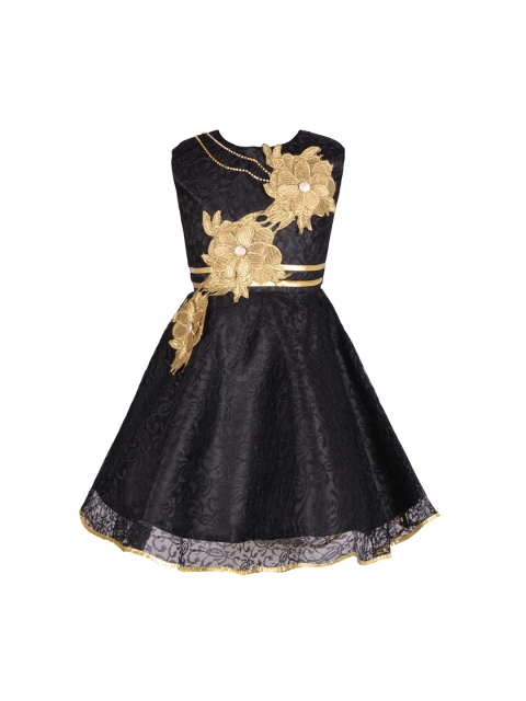

Aarika Girls Black & Gold-Toned Self Design Fit and Flare Dress
