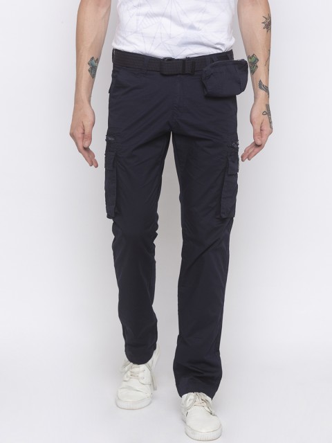 

Globus Men Navy Blue Slim Fit Solid Cargos