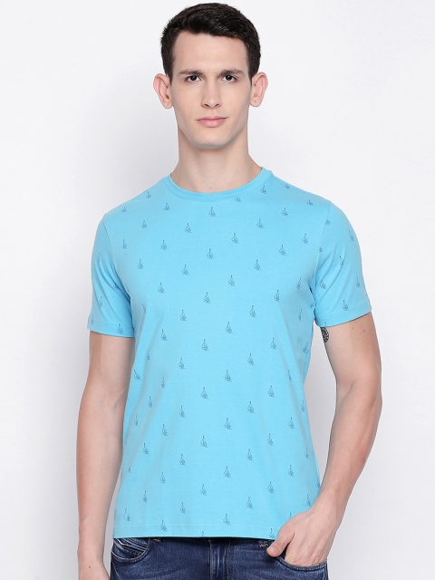 

Basics Men Blue Printed Round Neck T-shirt