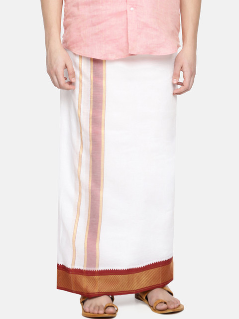 

Chennis Men White & Maroon Solid Dhoti