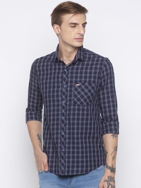 

Globus Men Navy Blue & Off-White Regular Fit Checked Casual Shirt
