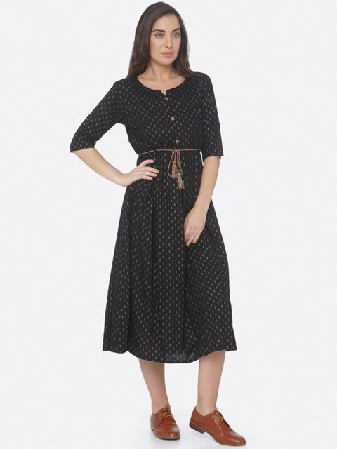 

RAISIN Women Black Printed A-Line Dress
