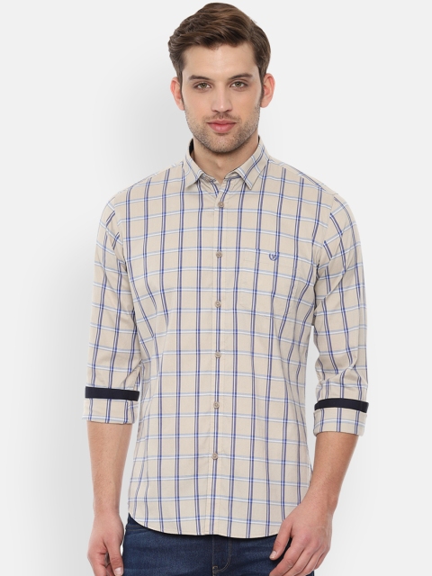 

Van Heusen Sport Men Beige & Blue Slim Fit Checked Casual Shirt