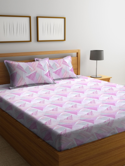 

BOMBAY DYEING Pink & White Geometric 180 TC Cotton 1 Queen Bedsheet with 2 Pillow Covers