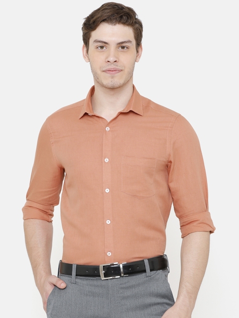 

CAVALLO by Linen Club Men Cotton Linen Peach-Coloured Regular Fit Solid Formal Shirt