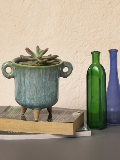 

Chumbak Teal Blue & Green Ornate Roots Ceramic Planter