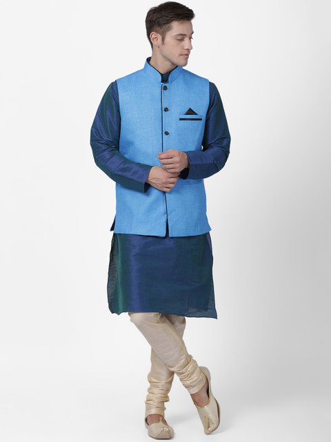 

TABARD Men Blue & Beige Solid Kurta Set