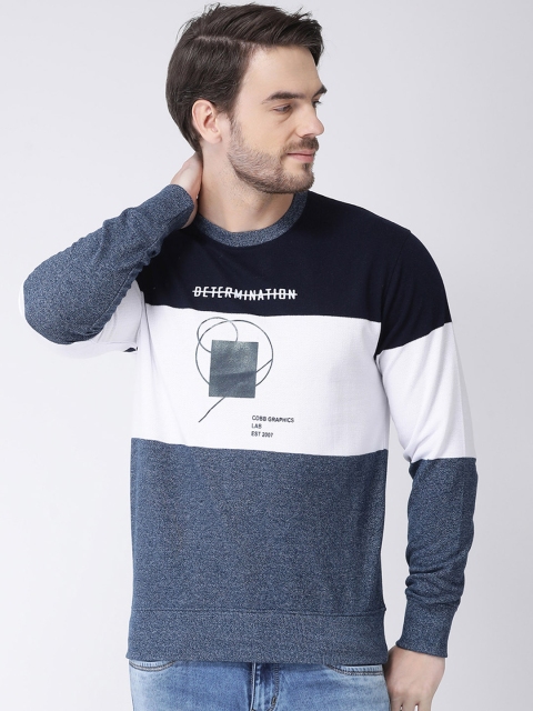 

COBB Men White & Navy Blue Colourblocked Sweatshirt