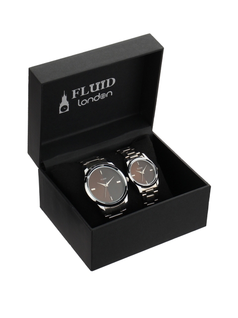 

FLUID Unisex Brown & Silver-Toned Analogue Couple Watch FL-765PR-BR01