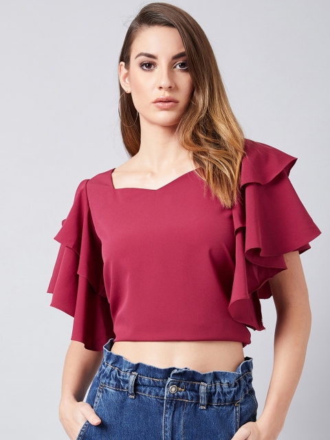 

Athena Women Burgundy Solid Styled Back Crop Top, Magenta