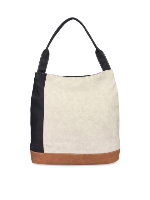 

red pout White & Black Colourblocked Solid Hobo Bag