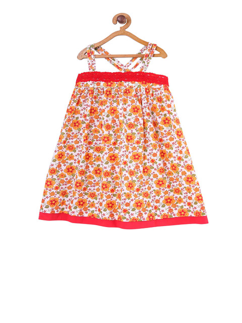

Miyo Girls White Floral Print A-Line Dress