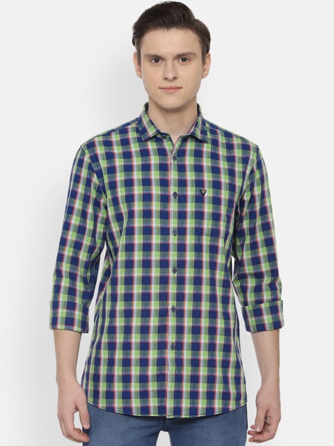 Solly Jeans Co. Men Blue & Green Regular Fit Checked Casual Shirt