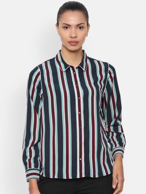 

Van Heusen Woman Blue & Red Regular Fit Striped Casual Shirt
