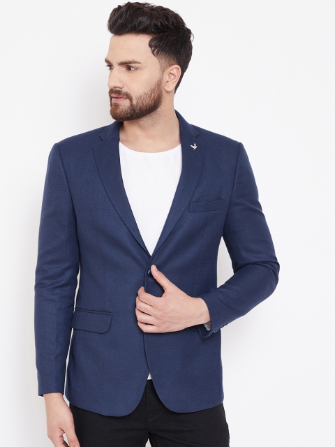 

Canary London Men Navy Blue Solid Single-Breasted Slim-Fit Blazer