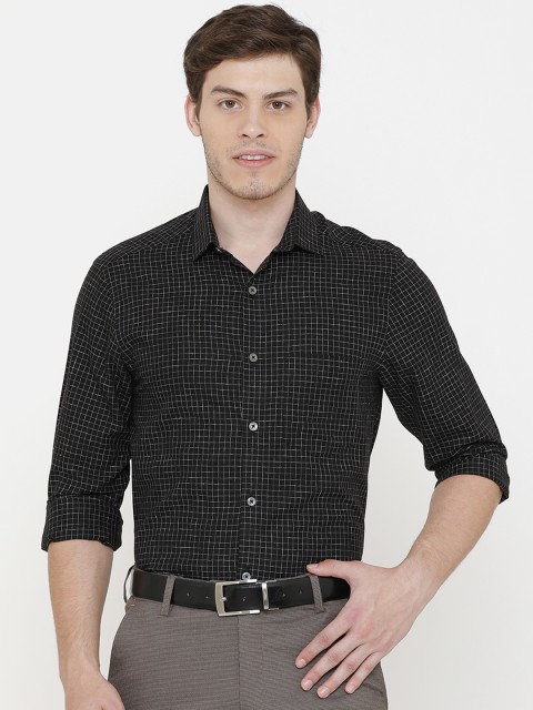 

CAVALLO by Linen Club Men Cotton Linen Black & Grey Regular Fit Checked Formal Shirt