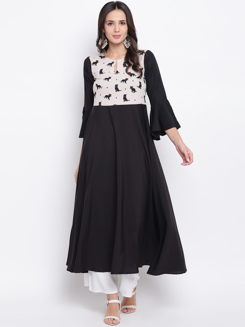 

Vastrachowk Women Black & White Printed A-Line Kurta