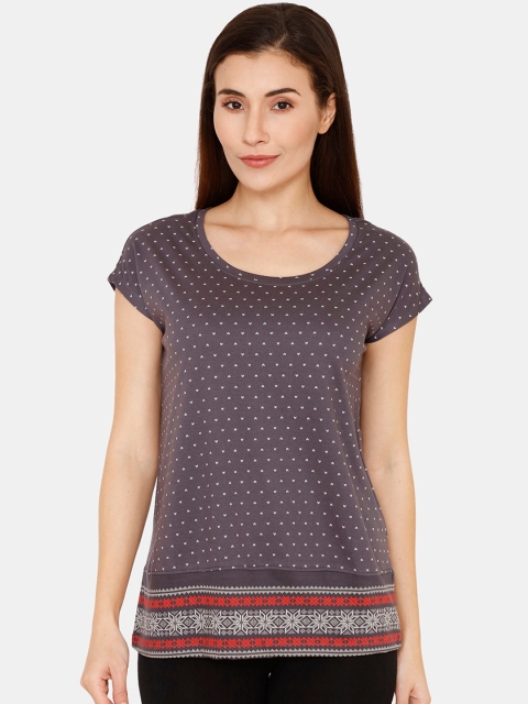 

Zivame Women Taupe Printed Lounge T-shirt