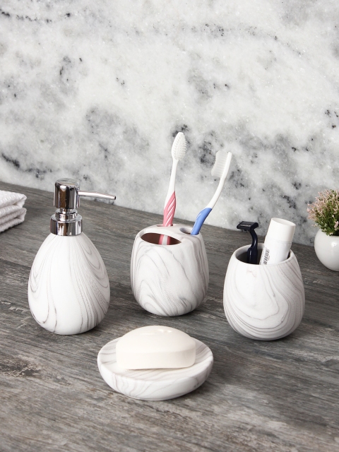 

House Of Accessories Set of 4 White & Grey Textured Ceramic Bathroom Accessories