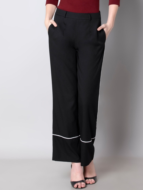 

FabAlley Women Black Straight Fit Solid Parallel Trousers