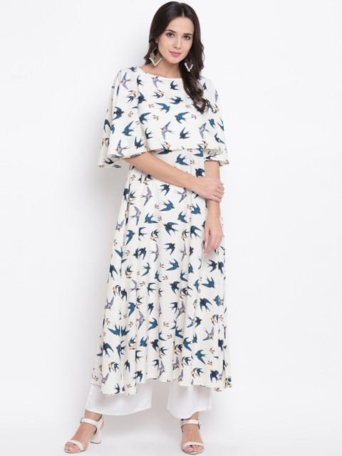 

Vastrachowk Women White & Blue Printed A-Line Kurta