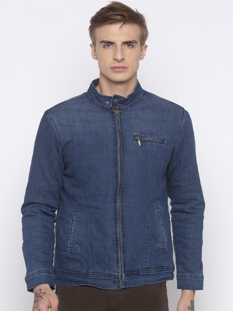 

Globus Men Blue Solid Denim Jacket