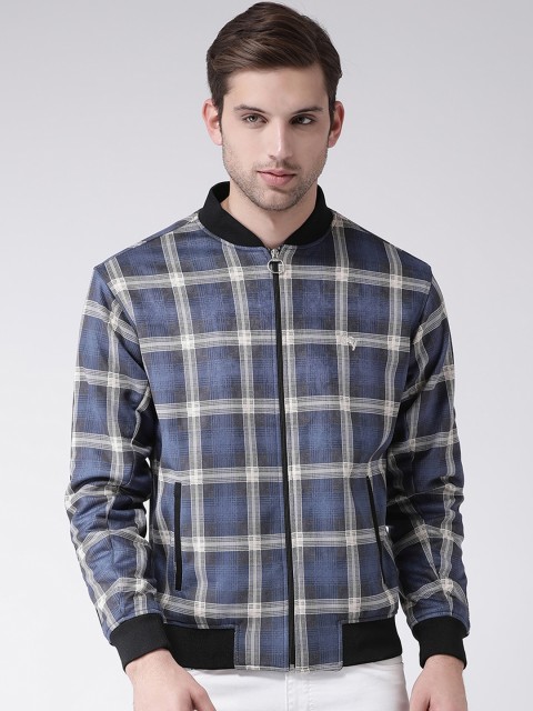 

Club York Men Blue & Grey Checked Bomber Jacket