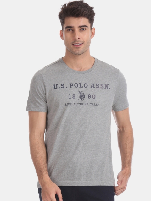

U.S. Polo Assn. Men Grey Melange Printed Round Neck T-shirt