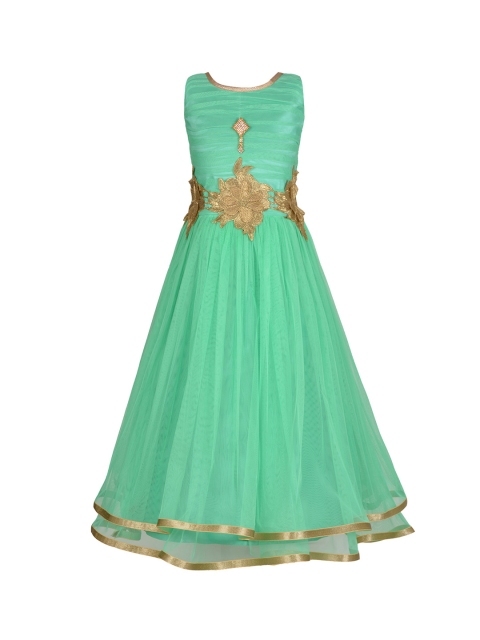 

Aarika Girls Sea Green & Gold-Coloured Solid Maxi Dress