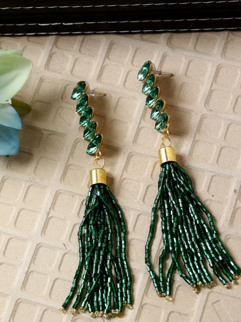

ANIKAS CREATION Green Contemporary Gold-Plated Drop Earrings