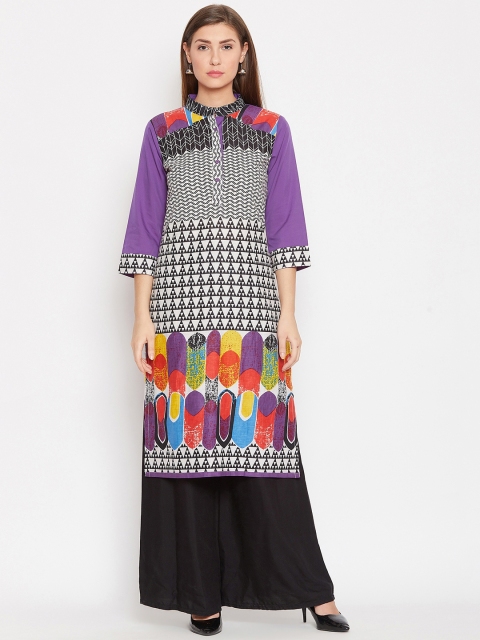 

AASK Women Purple & Black Printed Knee-Length Pure Cotton Kurta