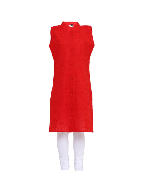 

Aarika Girls Red & White Embroidered Kurta with Churidar