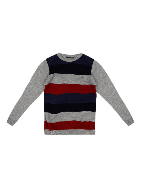 

Allen Solly Junior Boys Grey & Black Striped Pullover Sweater