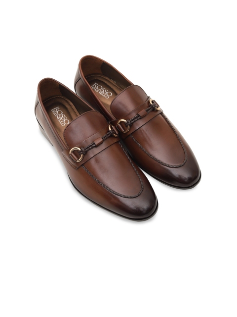 

ROSSO BRUNELLO Men Coffee Brown Brown Solid Italian Leather Formal Loafers