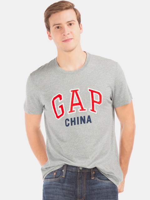 

GAP Men Grey Printed Round Neck T-shirt