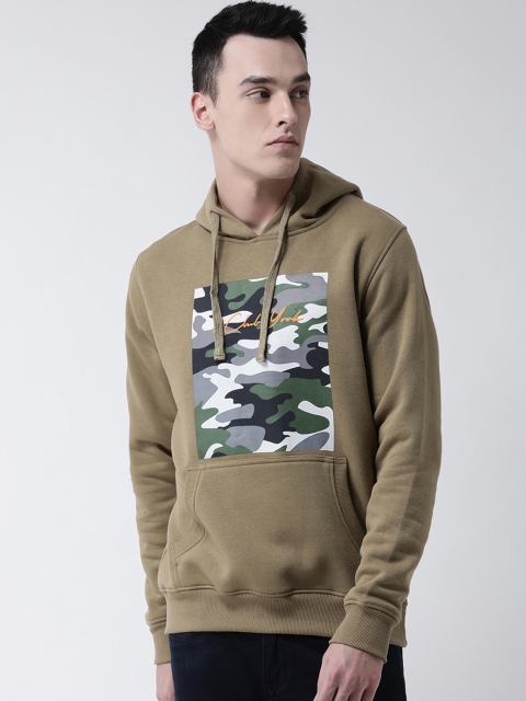 

Club York Men Olive Green Printed Hooded Sweatshirt