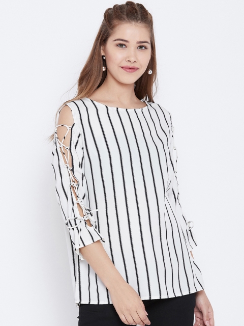 

AASK Women White Striped A-Line Top