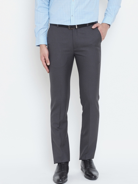 

Canary London Men Charcoal Grey Smart Slim Fit Solid Formal Trousers