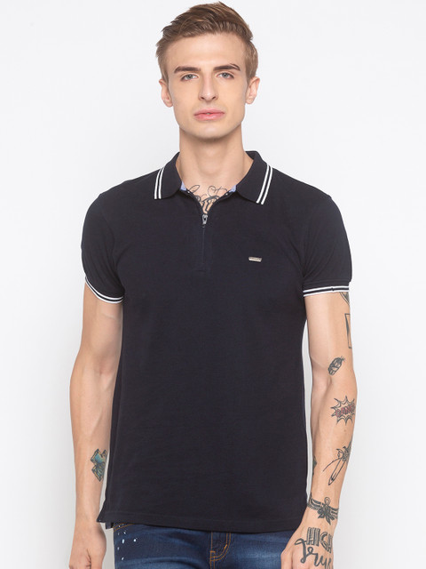 

Globus Men Navy Blue Slim Fit Solid Polo Collar T-shirt