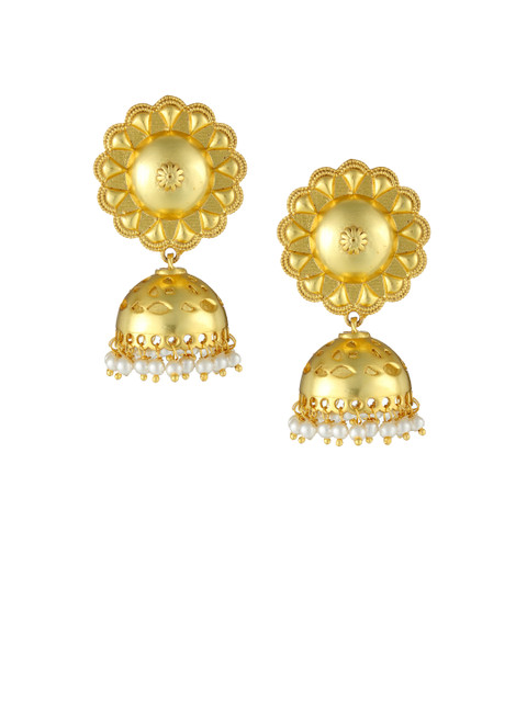 

Adwitiya Collection Gold-Plated Off-White Gold Plated Dome Shaped Jhumkas