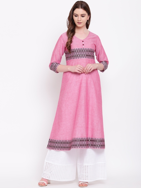 

Shakumbhari Women Pink & Burgundy Embroidered A-Line Kurta