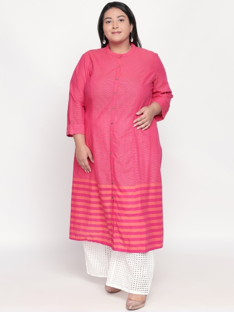 

RANGMANCH BY PANTALOONS Women Coral Red Striped Straight Kurta