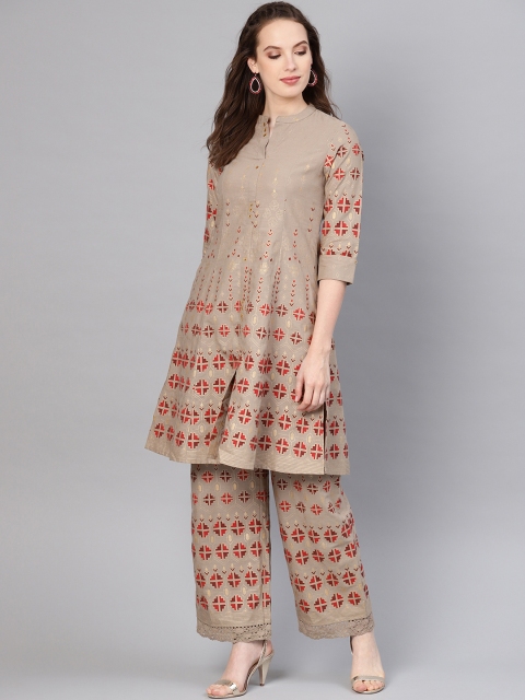 

Juniper Women Brown & Red Printed Straight Kurta