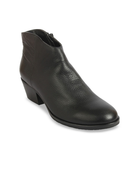 

Clarks Women Black Solid Heeled Leather Mid-Top Boots