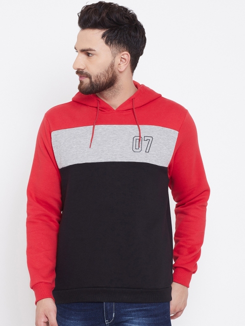 

Canary London Men Black & Red Colourblocked Hooded Sweatshirt