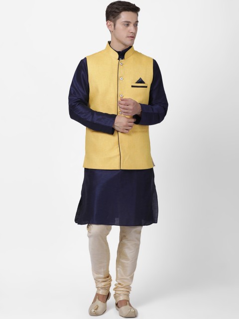 

TABARD Men Yellow & Blue Solid Kurta Set