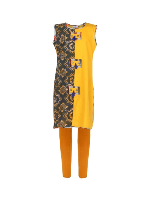

Aarika Girls Yellow & Green Printed Kurta with Churidar