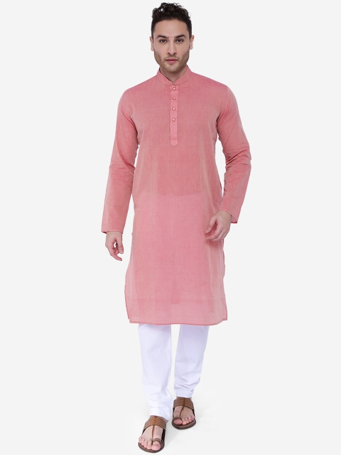 

RAJUBHAI HARGOVINDAS Men Pink Solid Handloom Straight Kurta
